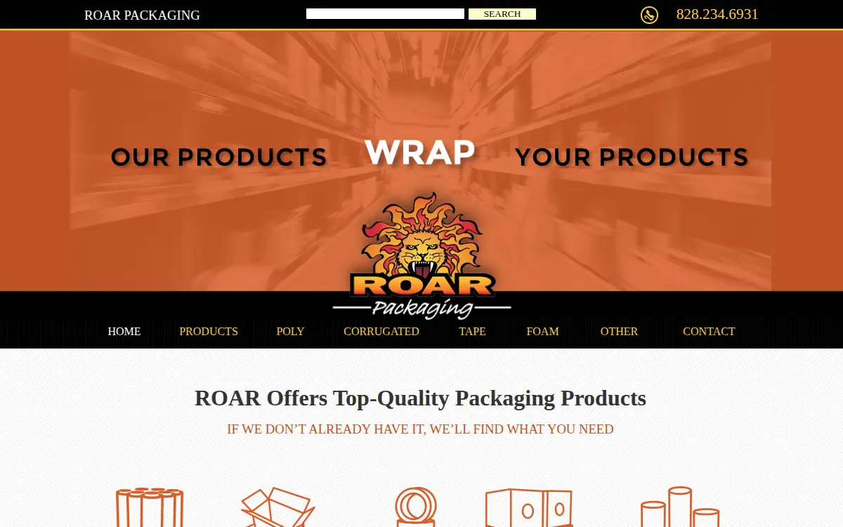 Homepage of Roar Packaging LLC