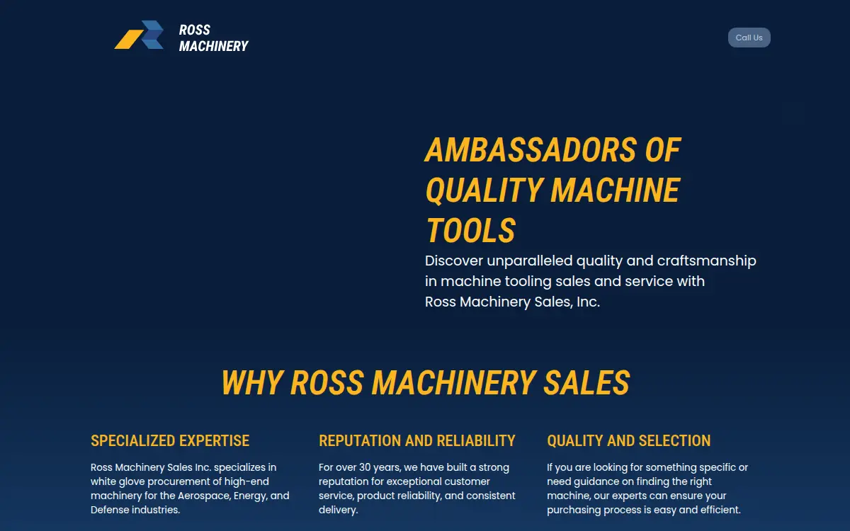 Homepage of Ross Machinery Sales, INC.