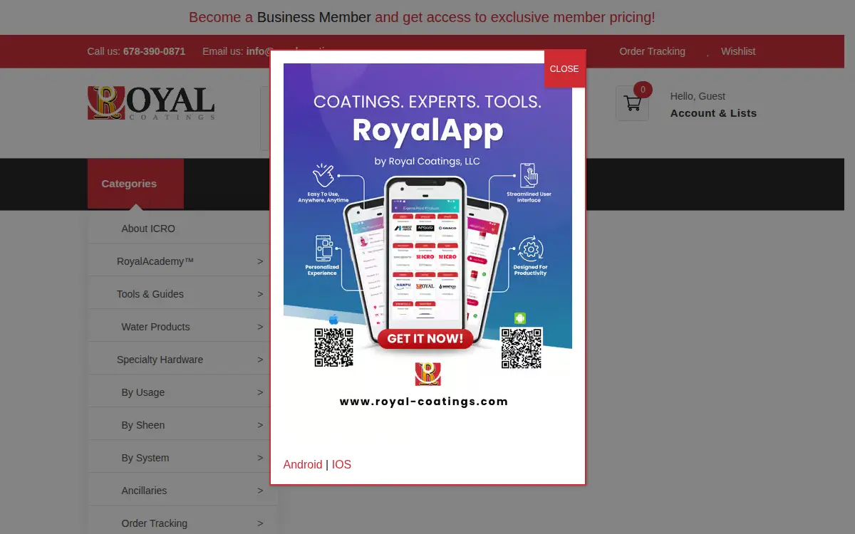 Homepage of Royal Coatings LLC