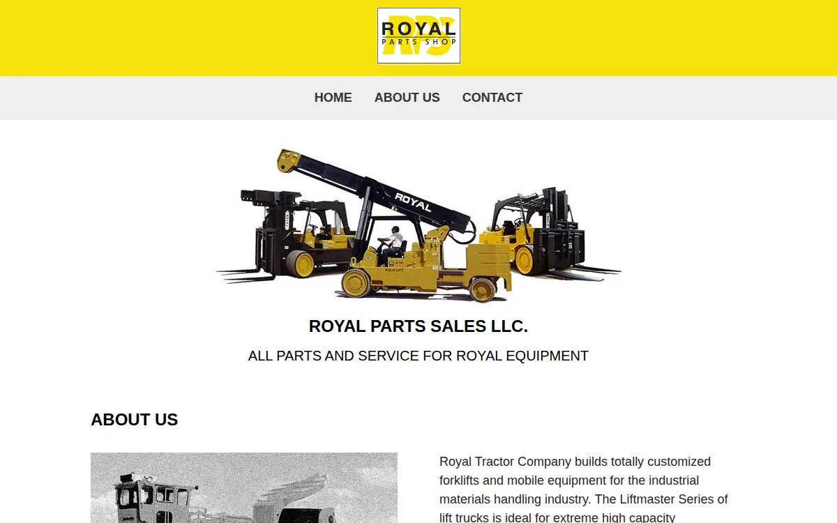 Homepage of Royal Parts Sales, LLC
