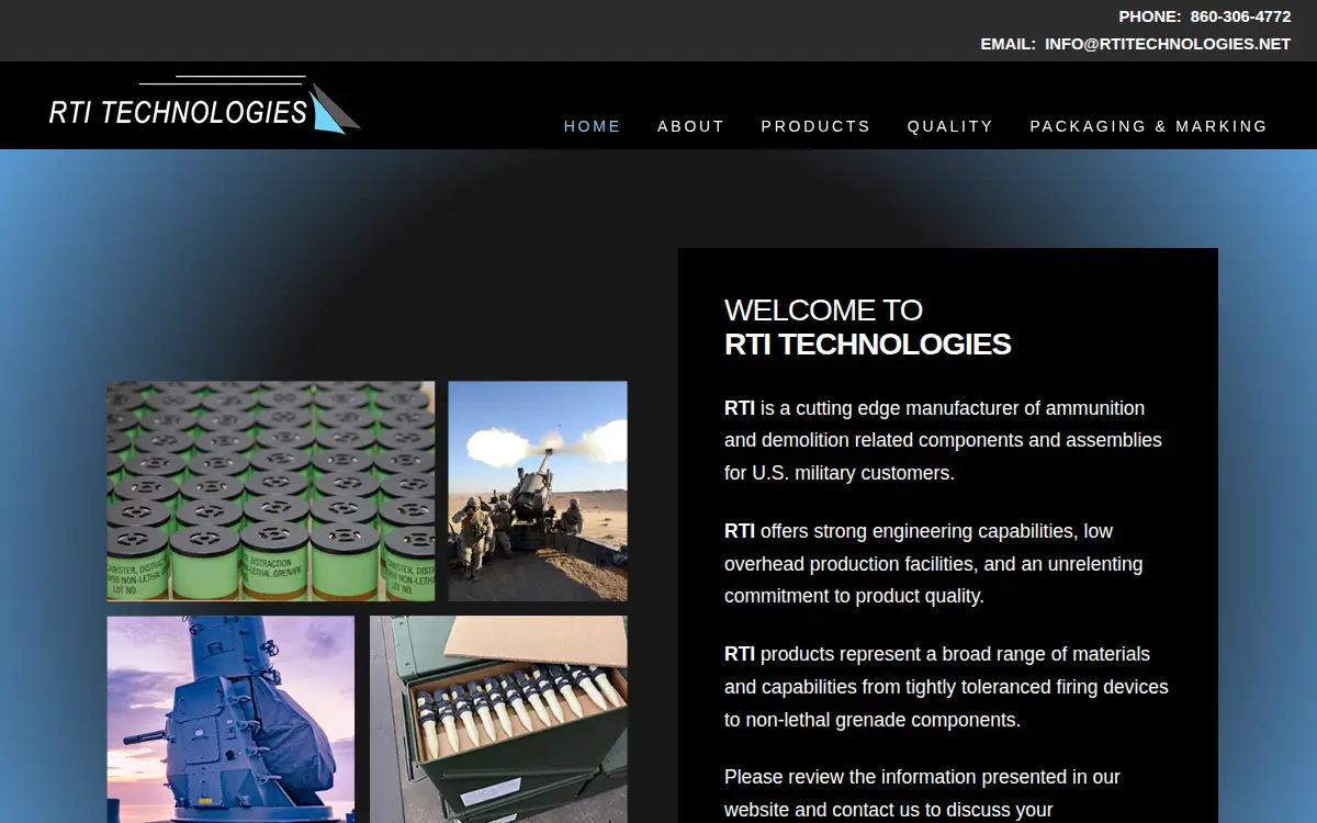 Homepage of Rti Technologies, LLC