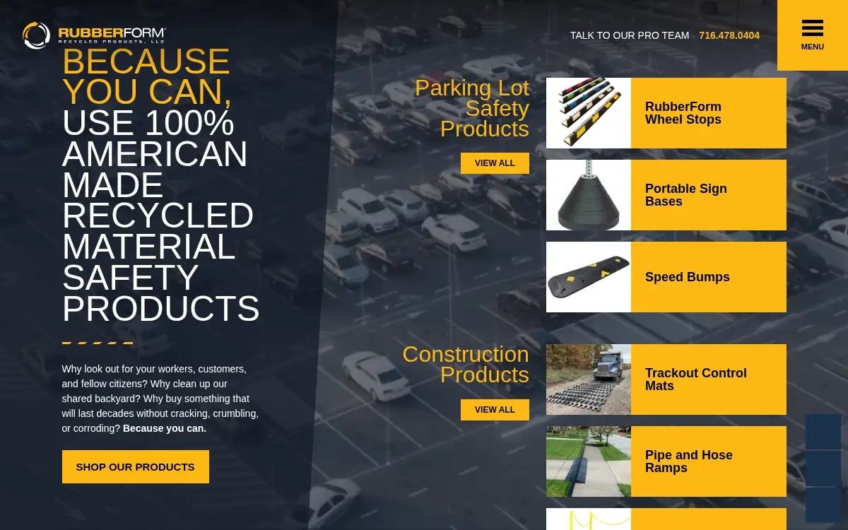 Homepage of Rubberform Recycled Products LLC