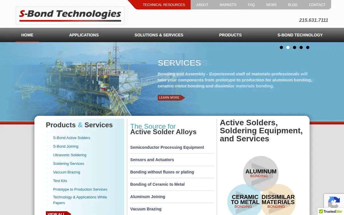Homepage of S-bond Technologies, LLC
