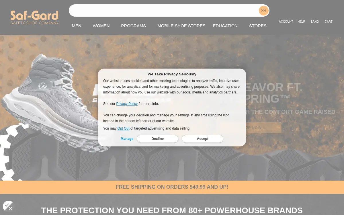 Homepage of Saf-gard Safety Shoe CO