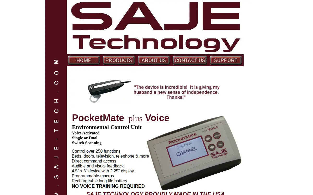 Homepage of Saje Technology LLC