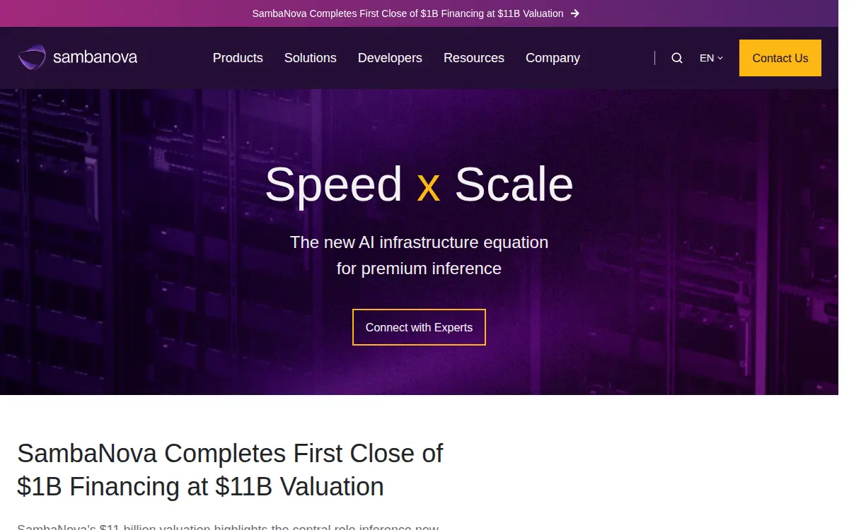 Homepage of Sambanova Systems, INC.