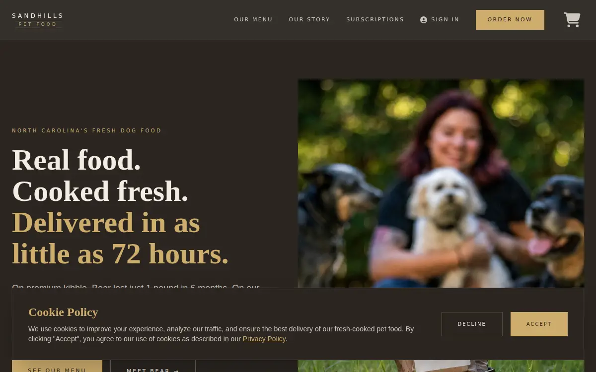 Homepage of Sandhills Pet Food, LLC