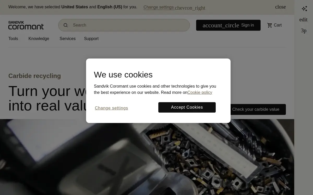 Homepage of Sandvik Machining Solutions USA LLC