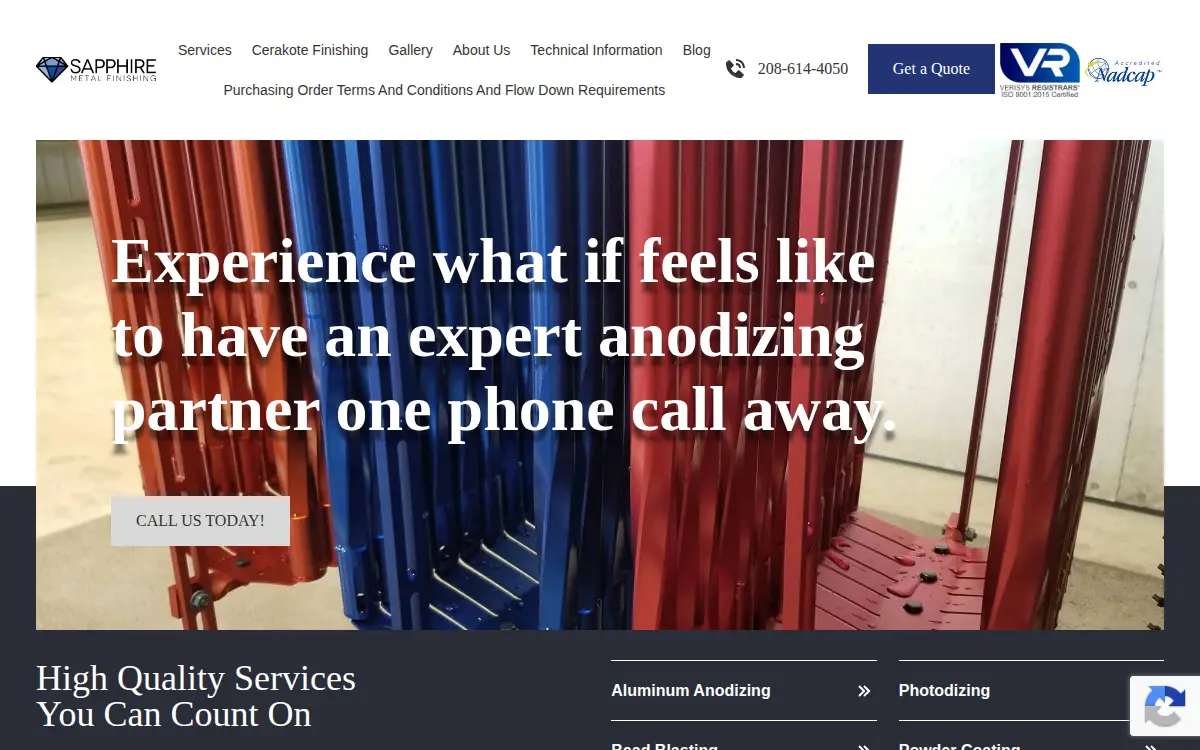 Homepage of Sapphire Metal Finishing, INC
