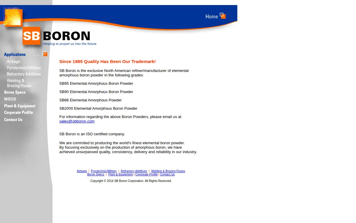 Homepage of Sb Boron Corporation