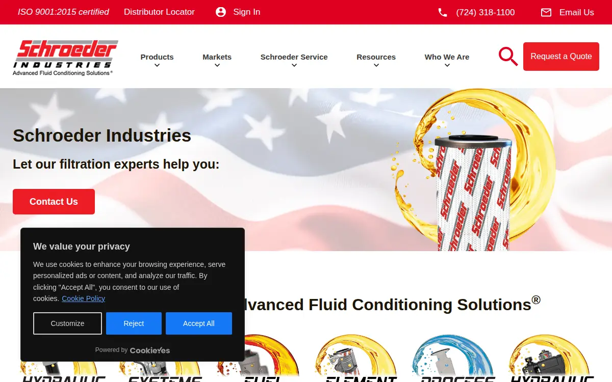 Homepage of Schroeder Industries LLC