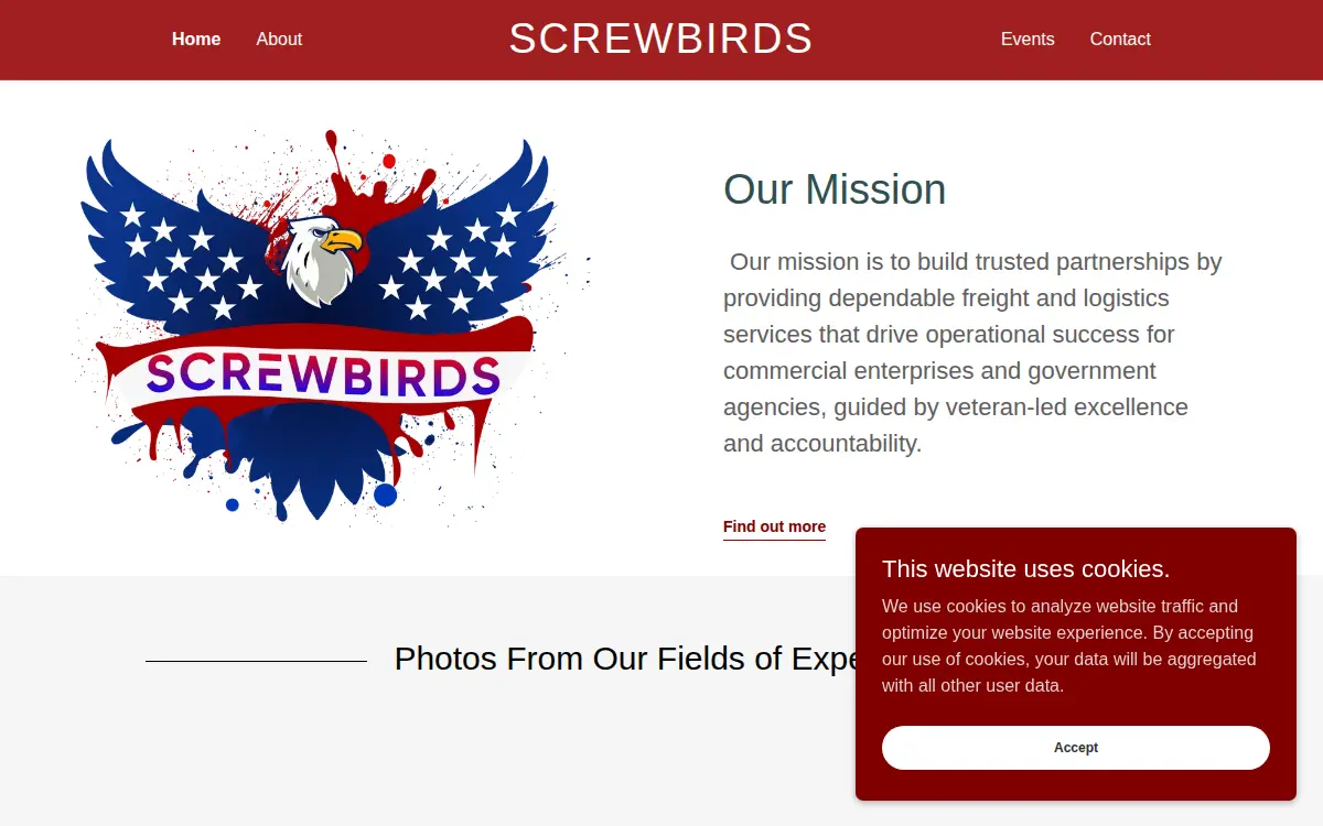 Homepage of Screwbirds, LLC