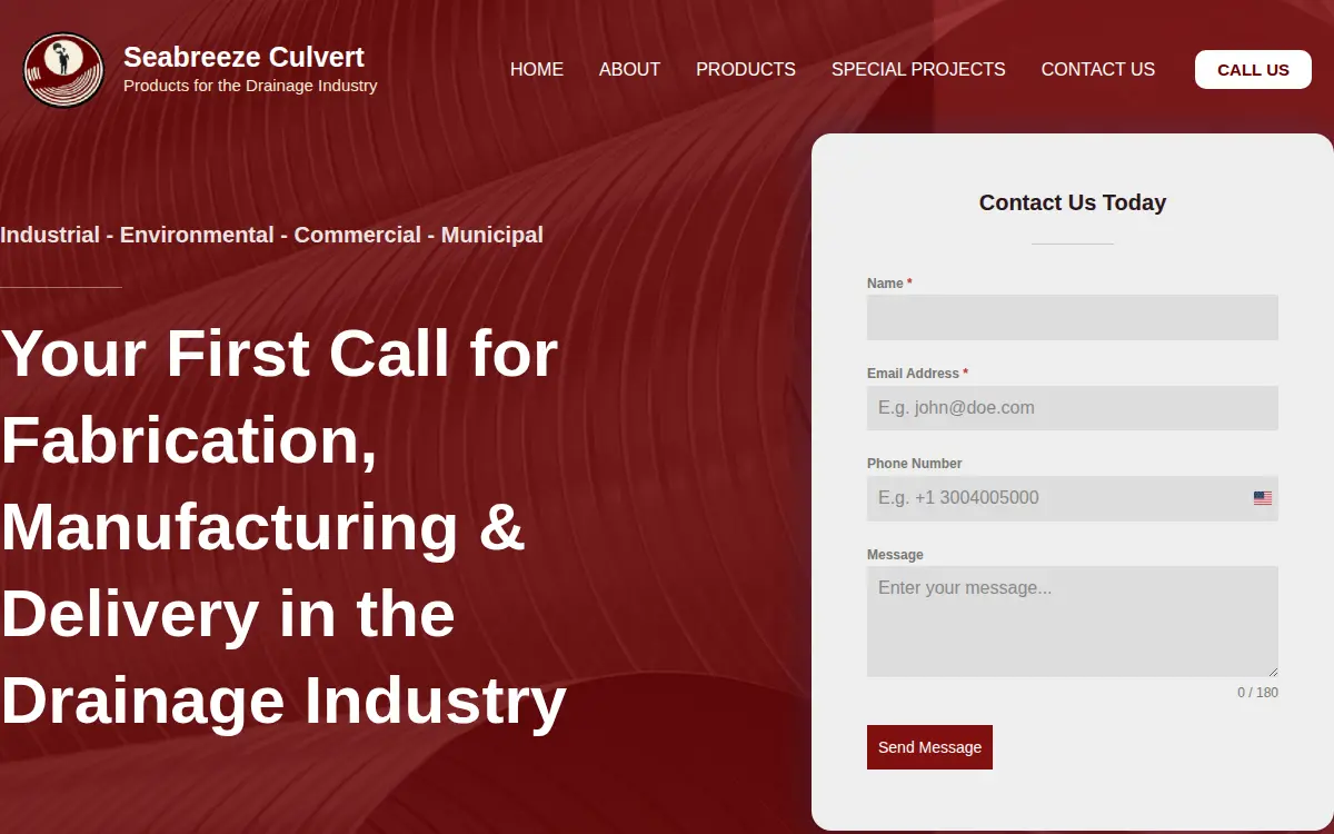 Homepage of Seabreeze Aluminum Culvert INC
