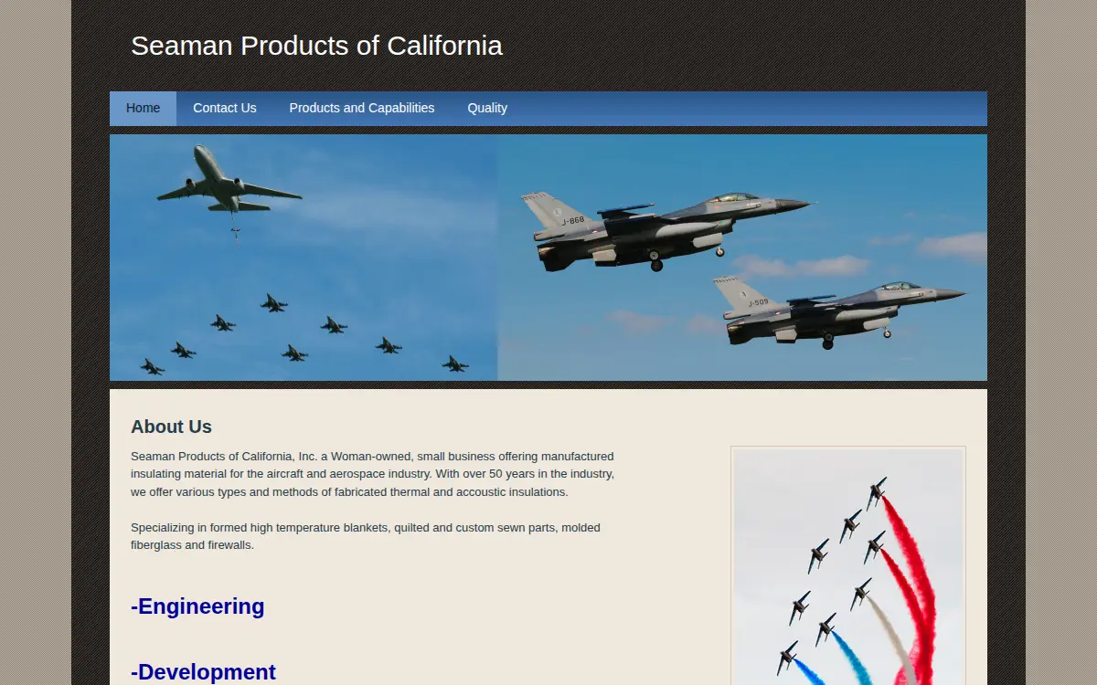 Homepage of Seaman Products of California