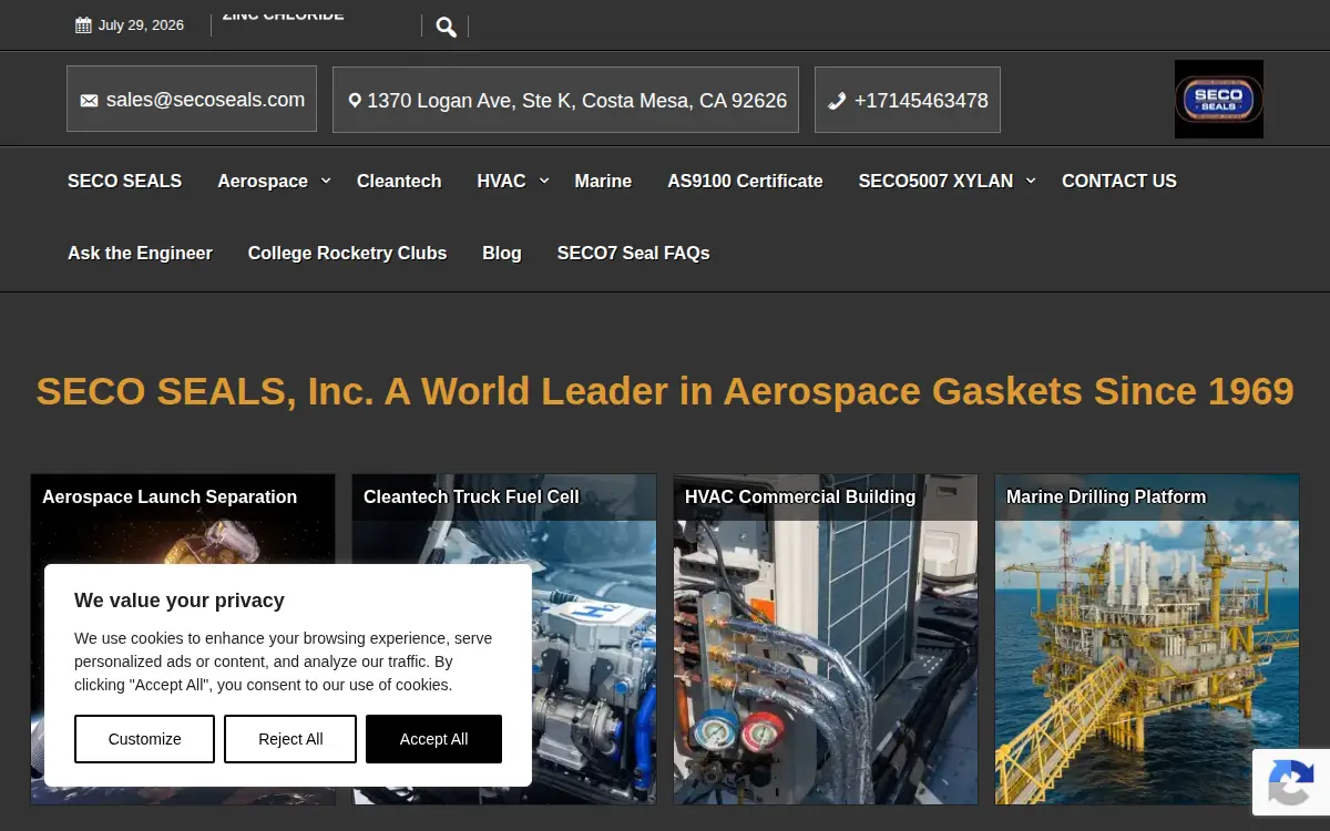 Homepage of Seco Seals, INC