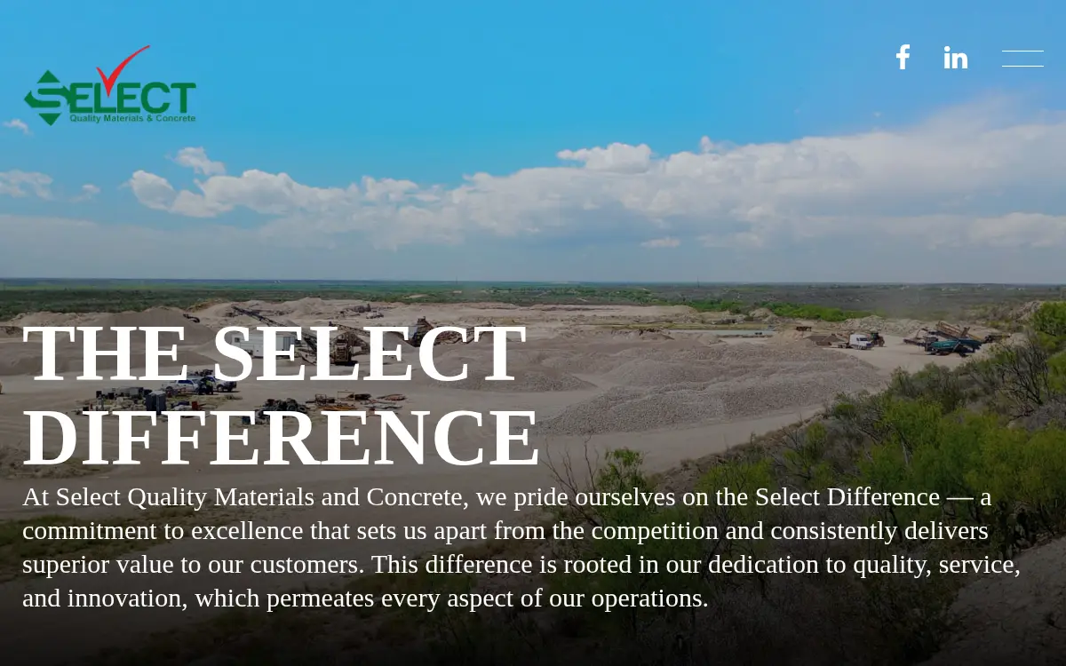 Homepage of Select Quality Materials & Concrete, LLC
