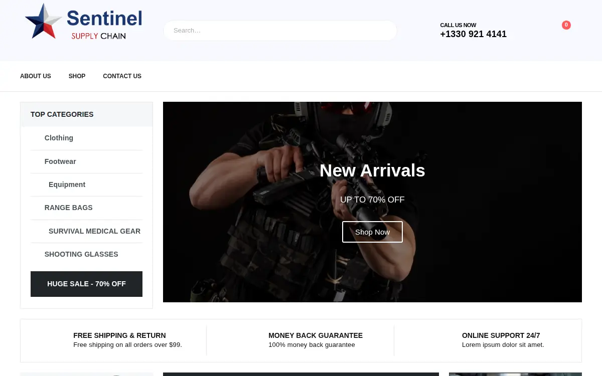 Homepage of Sentinel Supply Chain LLC