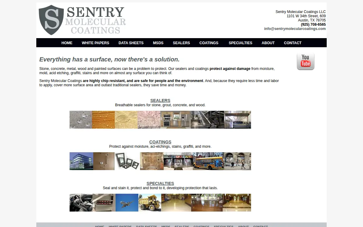 Homepage of Sentry Molecular Coatings LLC