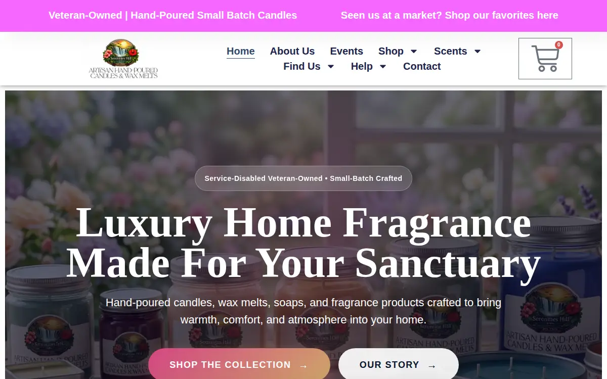 Homepage of Serenities Hill LLC