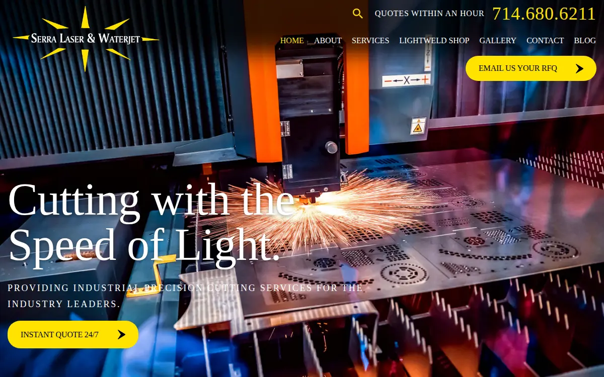Homepage of Serra Laser and Waterjet INC.