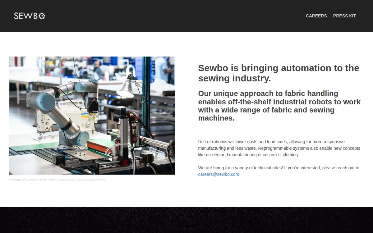 Homepage of Sewbo, INC.