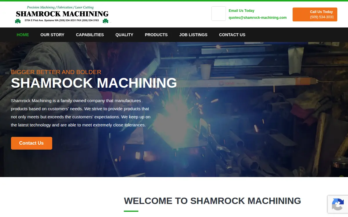 Homepage of Shamrock Machining, INC