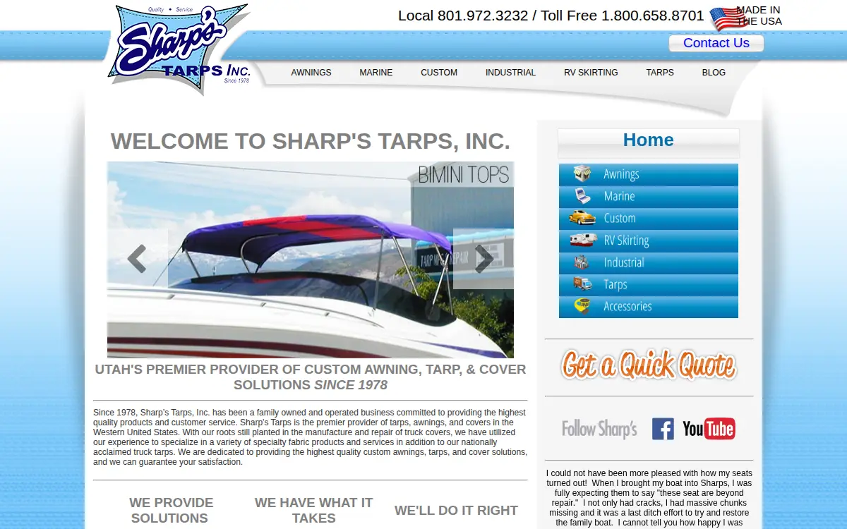 Homepage of Sharp's Tarps, INC