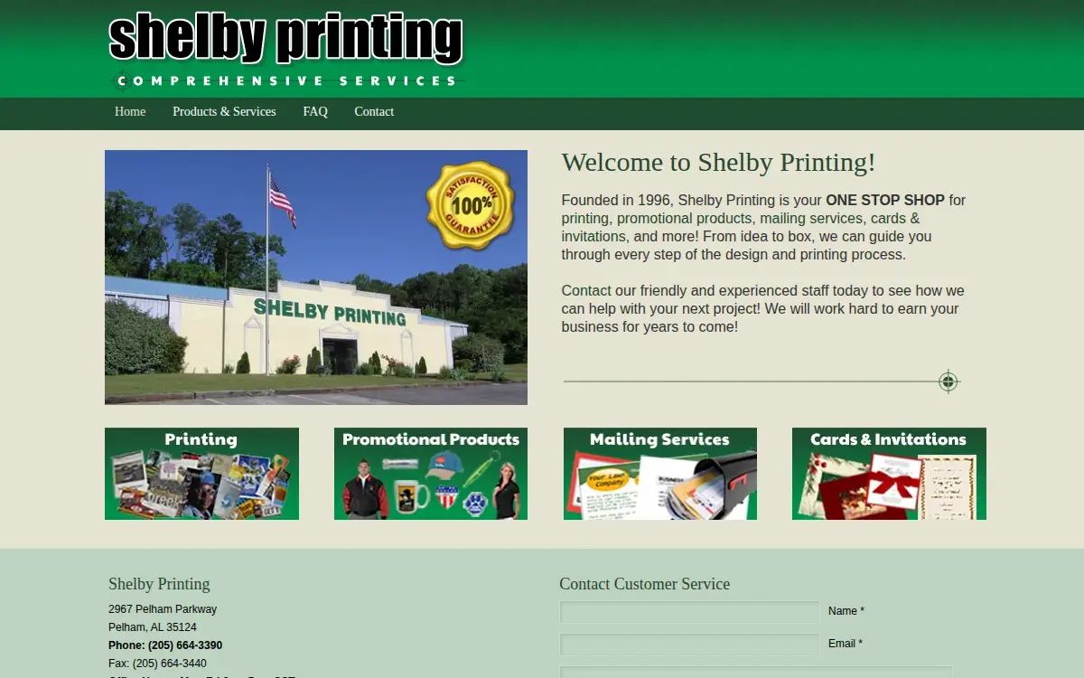 Homepage of Shelby Printing LLC