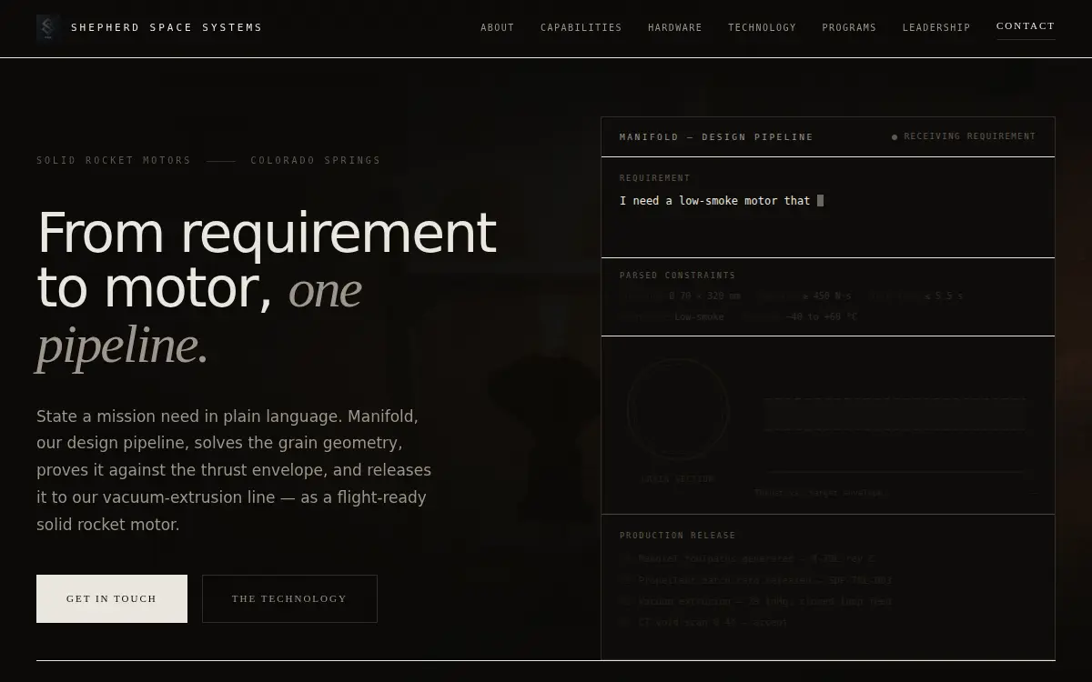 Homepage of Shepherd Space Systems LLC