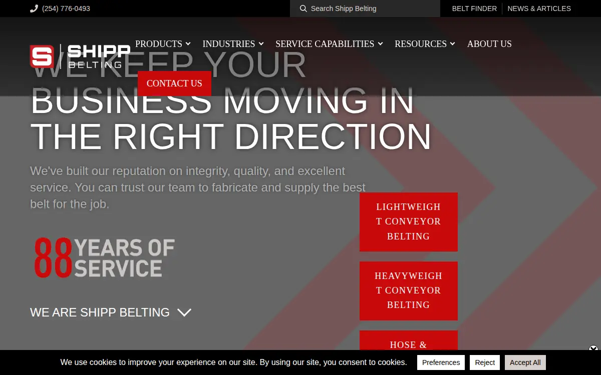 Homepage of Shipp D E Belting CO