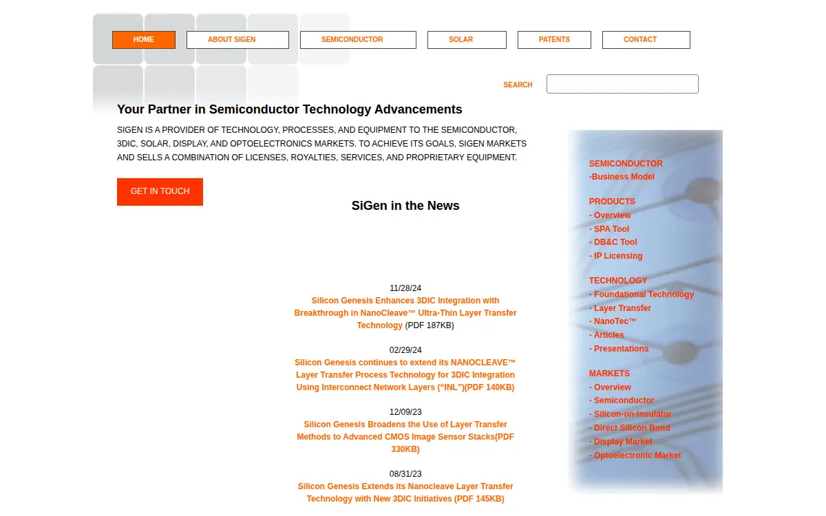Homepage of Silicon Genesis CORP