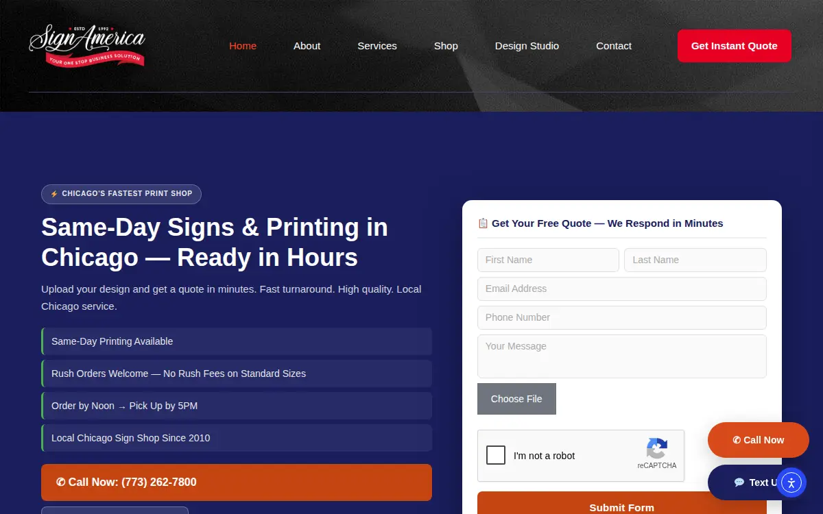 Homepage of Sign America, INC.
