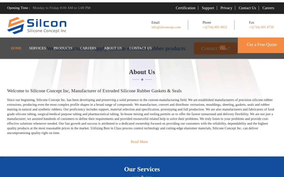Homepage of Silicone Concepts INC