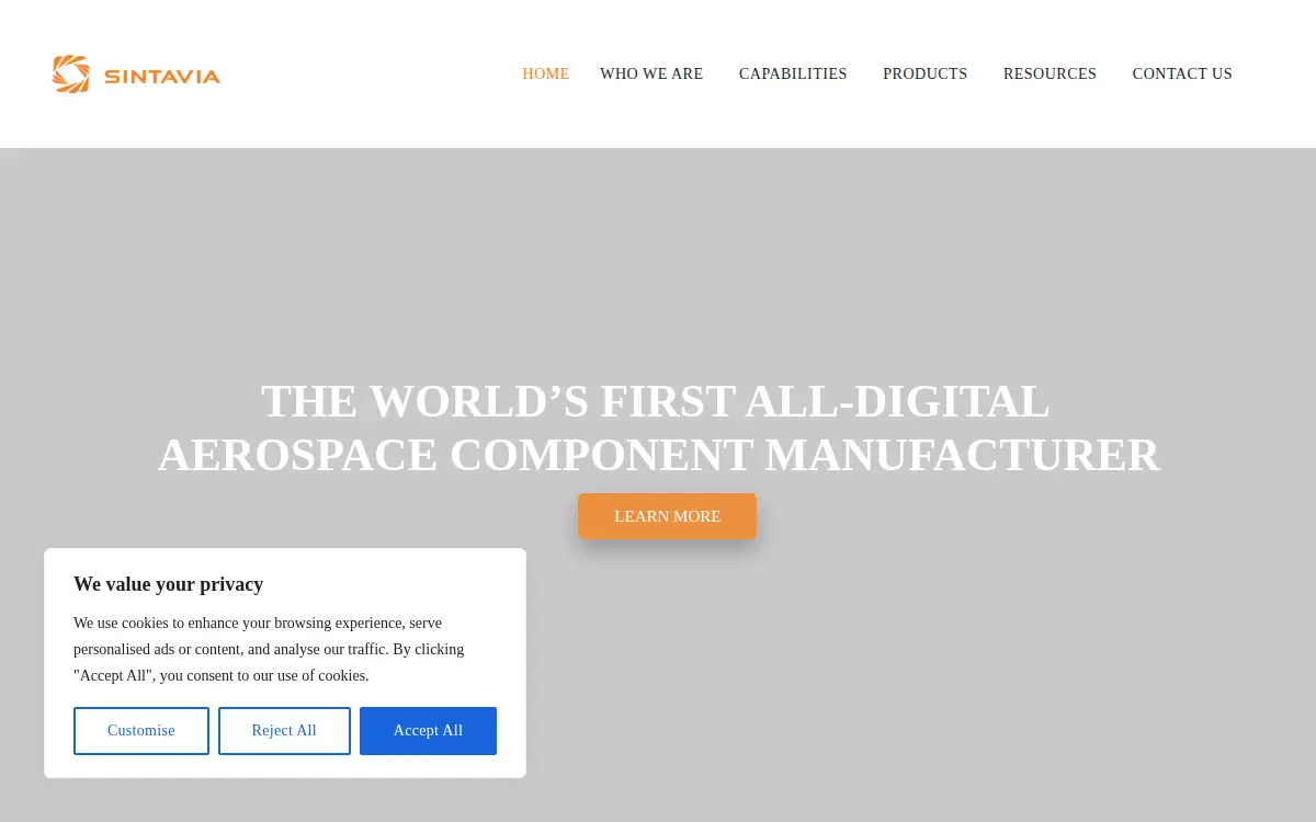 Homepage of Sintavia LLC