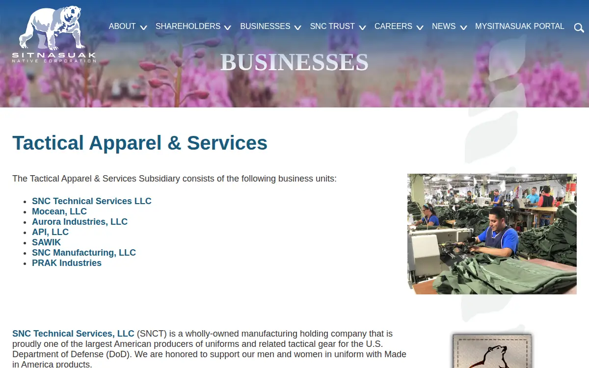 Homepage of Aurora Industries, LLC