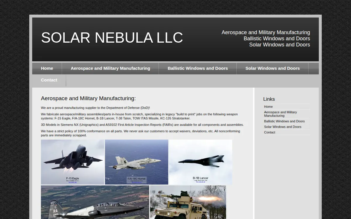 Homepage of Solar Nebula LLC