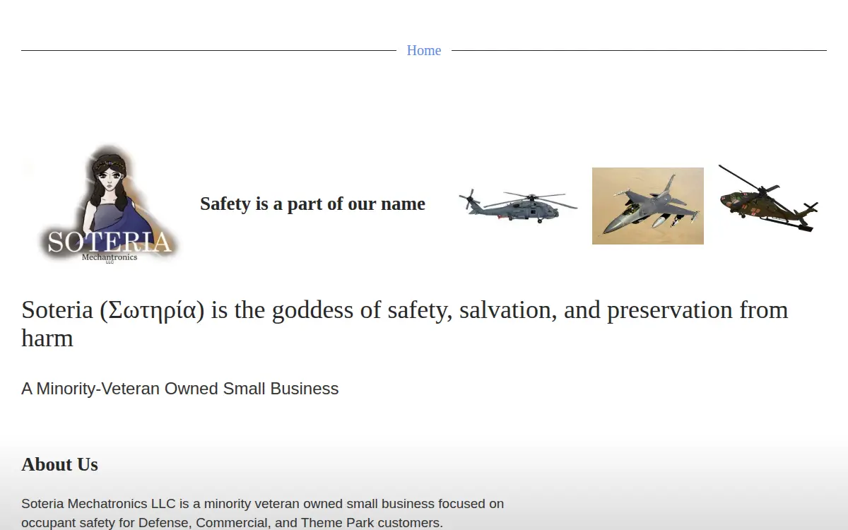 Homepage of Soteria Mechatronics LLC