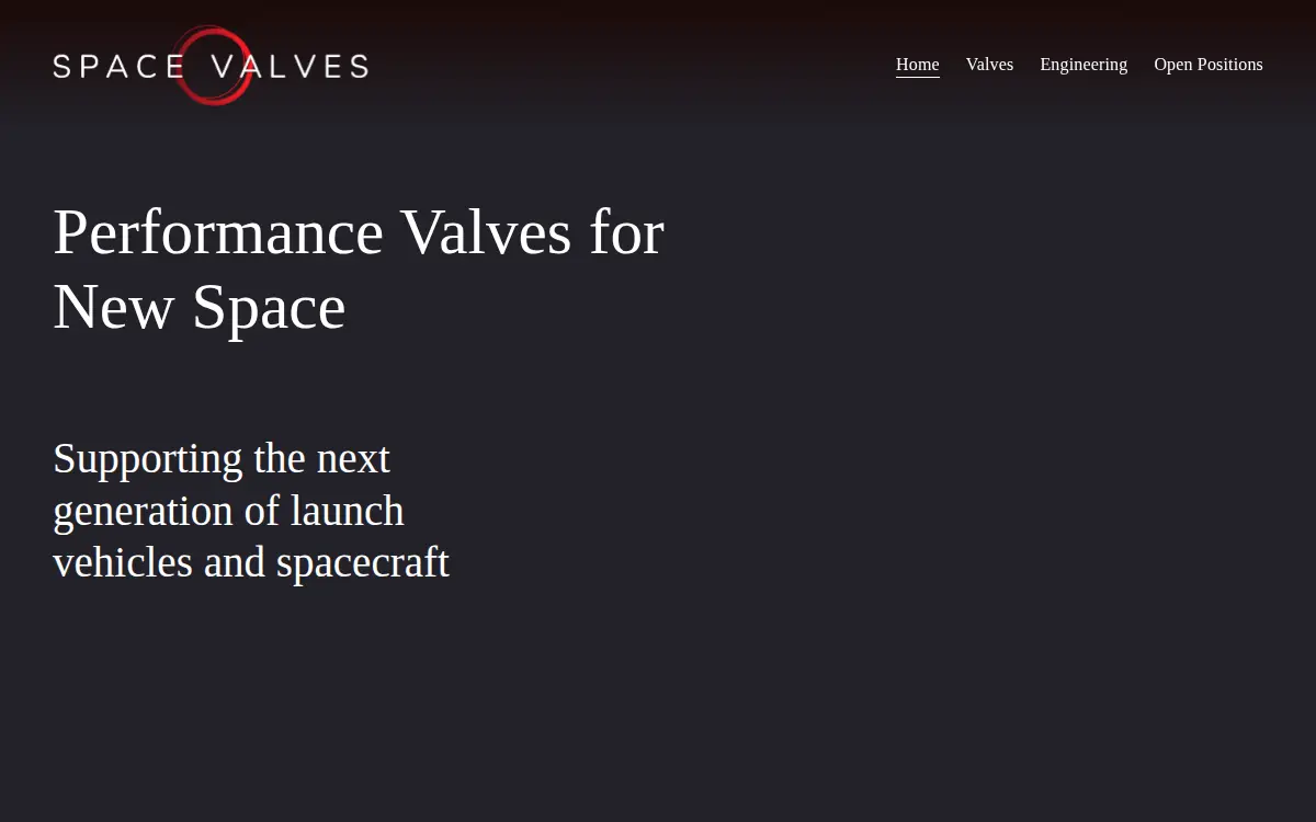 Homepage of Space Valves, INC.