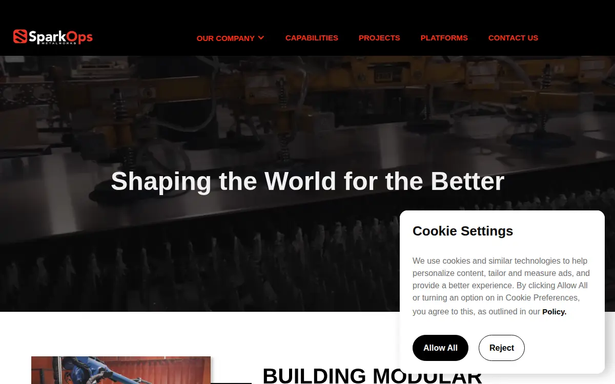 Homepage of Spark Ops Metalworks LLC