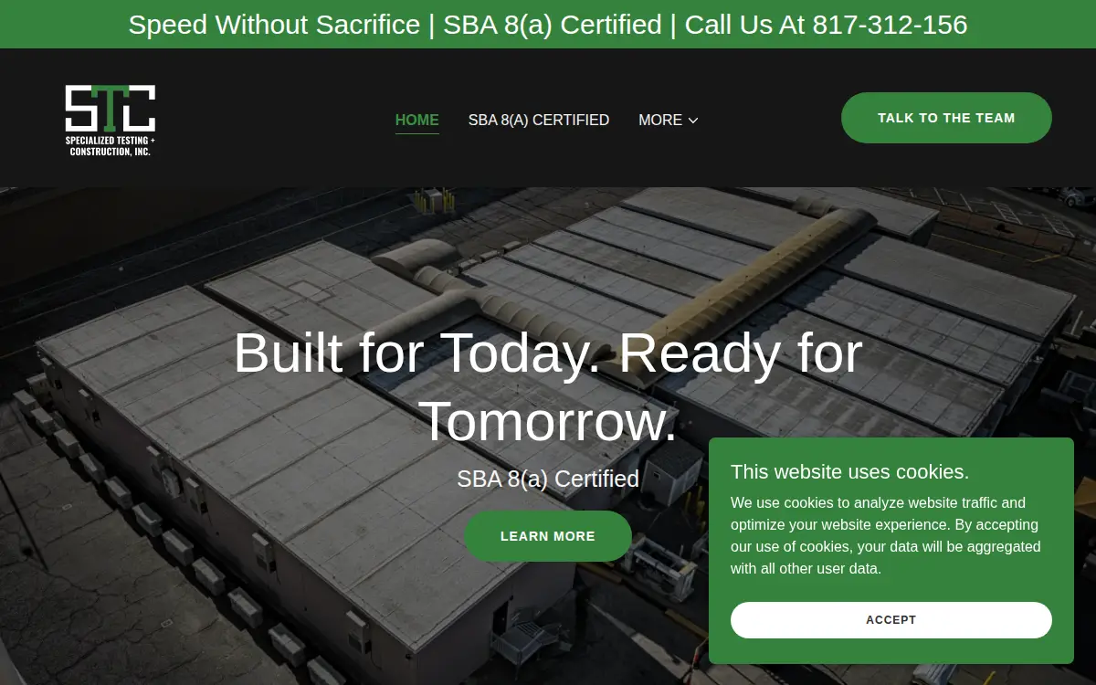 Homepage of Specialized Testing and Construction, INC.