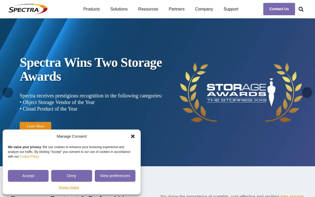 Homepage of Spectra Logic Corporation