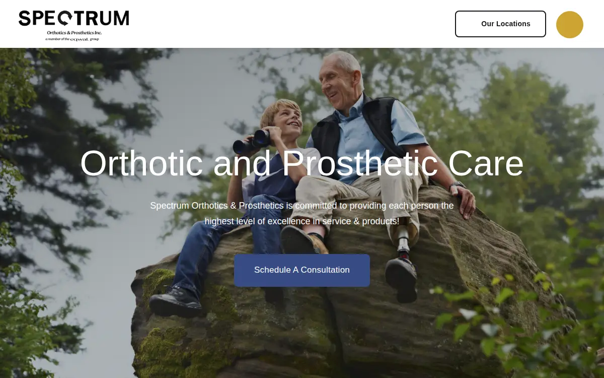 Homepage of Spectrum Prosthetics, LLC