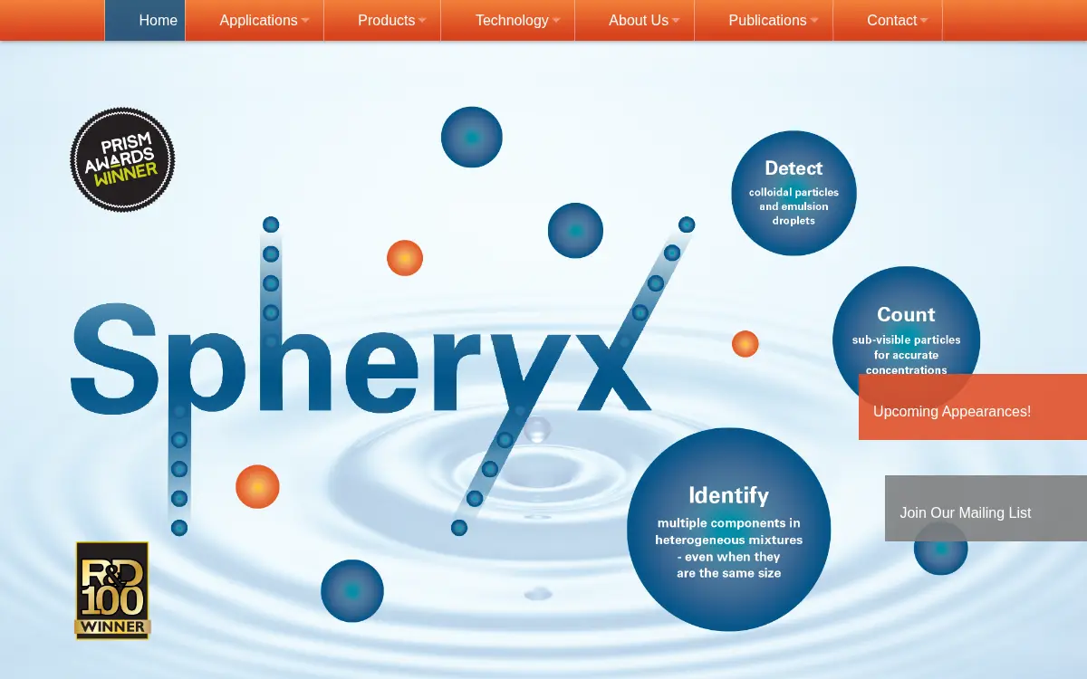 Homepage of Spheryx, INC.