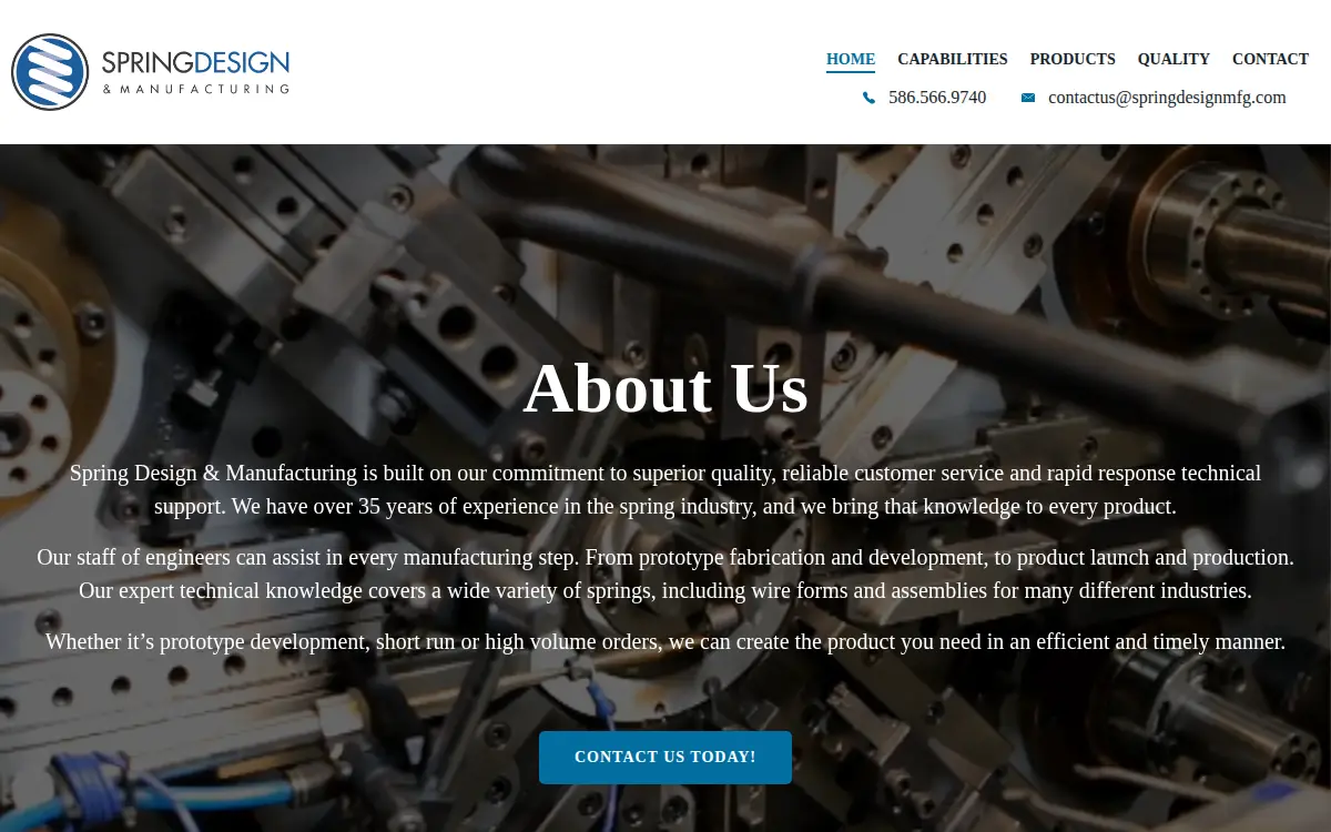 Homepage of Spring Design and Manufacturing, INC.