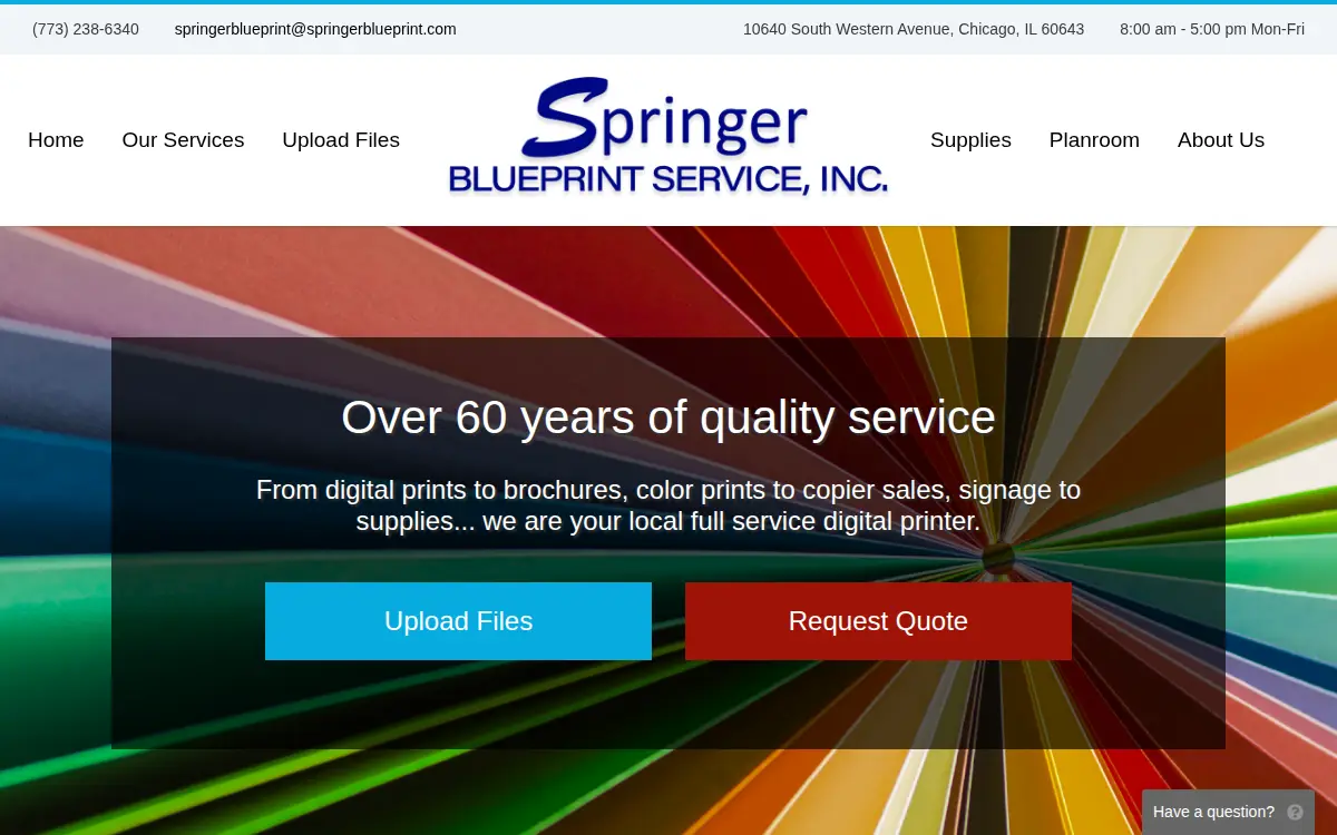 Homepage of Springer Blue Print Services, INC