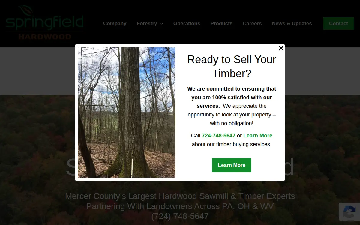 Homepage of Springfield Hardwood Products, LLC