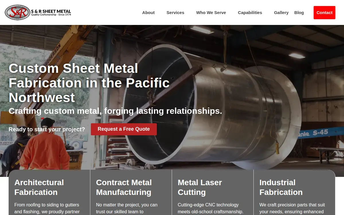 Homepage of S & R Sheet Metal, INC.