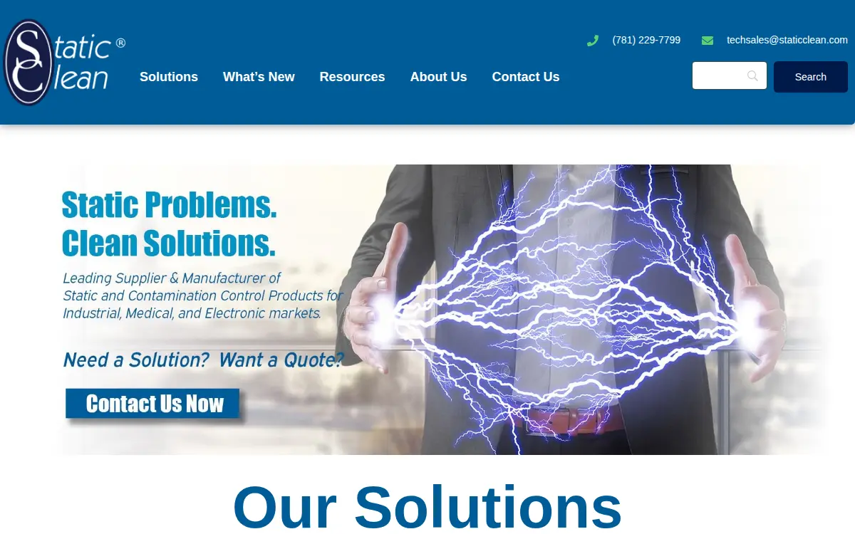 Homepage of Static Clean International, INC
