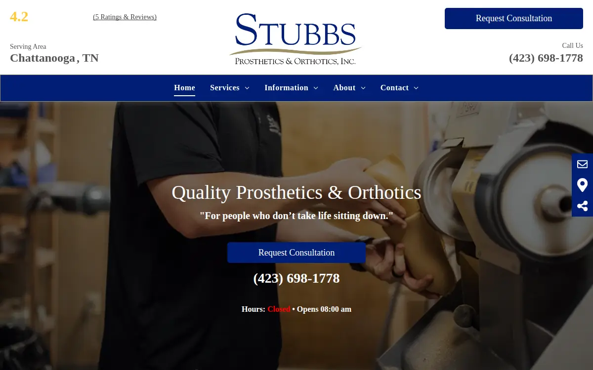 Homepage of Stubbs Prosthetics & Orthotics, INC.