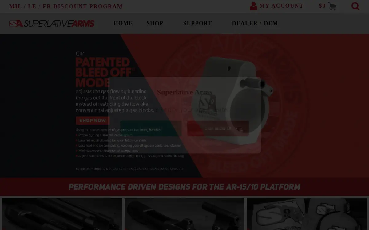 Homepage of Superlative Arms LLC